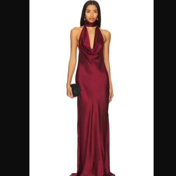Stone Cold Fox x REVOLVE Amelia Gown in Cherry Red backless maxi draped dress